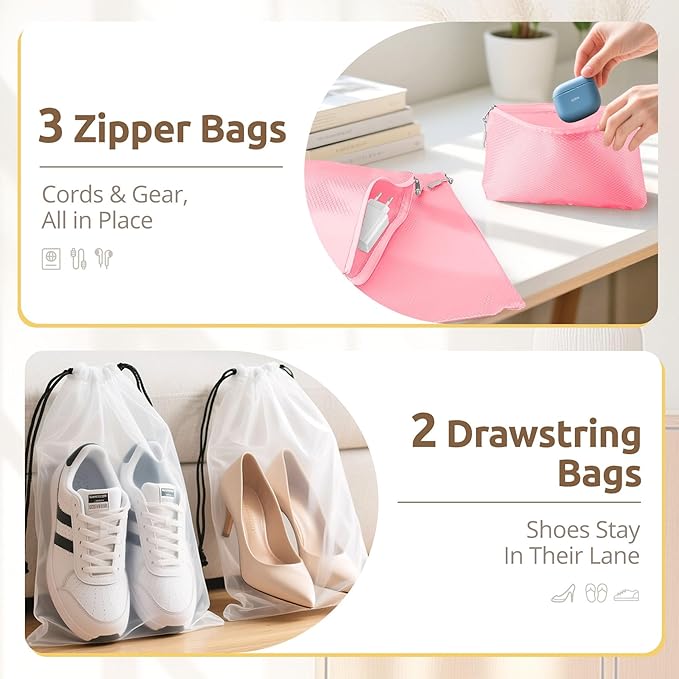 All-in-One 22 Pcs Packing Cubes for Travel Essentials –Includes Cubes,toothbrush covers，Silicone Bottle Cover,zipper bags, Ma