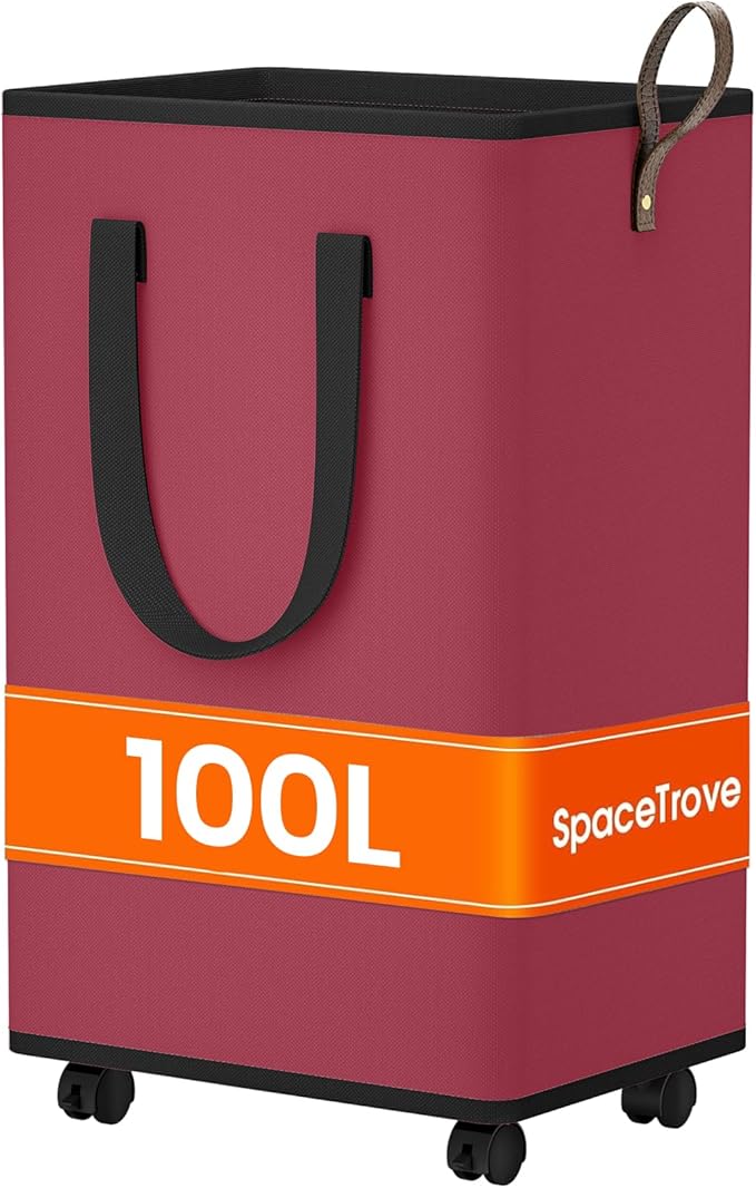 SpaceTrove Laundry Basket with Wheels, Collapsible Laundry Baskets, Laundry Hamper with Handles Detachable Wheels, Rolling La