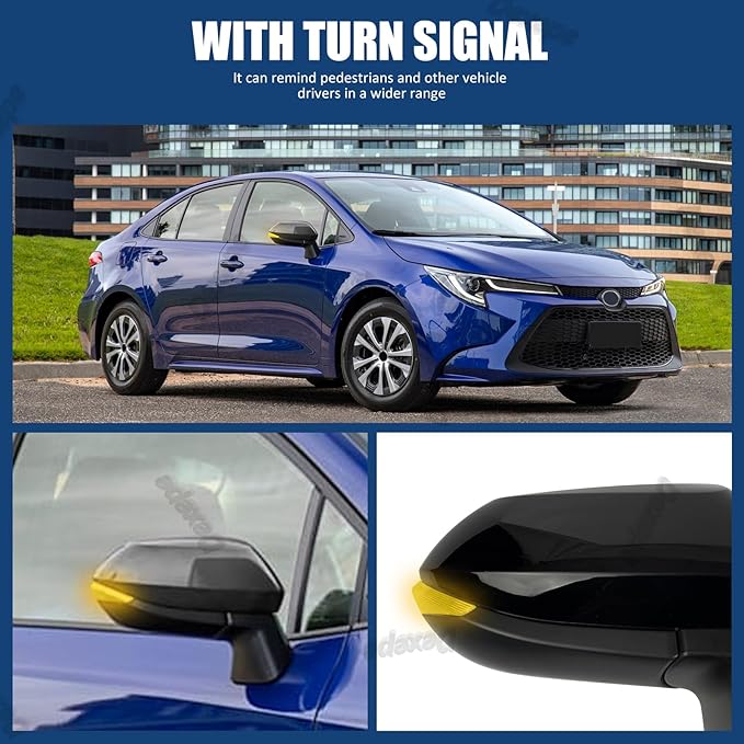 Passenger Side Mirror Assembly Compatible with Toyota Corolla 2020-2025 Heated with Turn Signal, Blind Spot Monitor, Power Adjustable Replace TO1321395, 8791012F90 Black (7Pin Right)