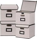 Large Square Storage Bin with Lid, Foldable Organizer Box with Handles & Label Design, for Office, Closet, Home, Documents, G