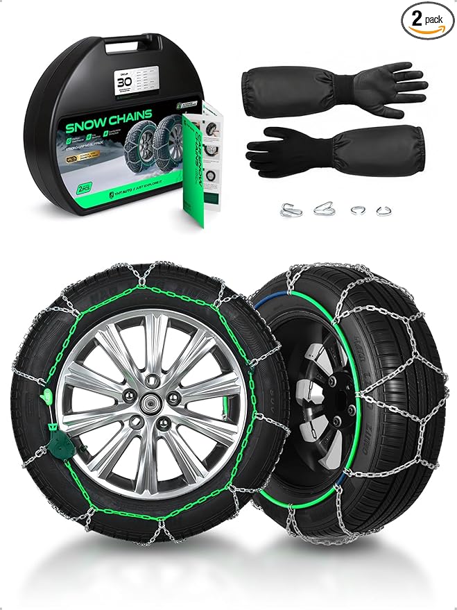 YHTAUTO Set of 2 Snow Chains 12MM Fit 175R14 185/70R14 185/65R15 195/60R15 Pickup Truck SUV Passenger Car Tire Chains Auto-Ti