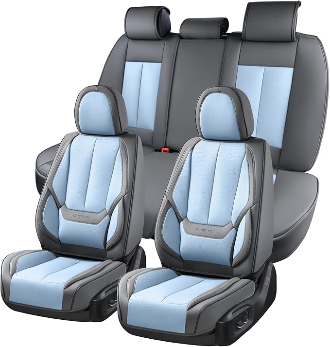 Coverado Seat Covers, Car Seat Covers Full Set, Leather Seat Covers for Cars, Car Seat Protector, Gray Car Seat Covers Front 