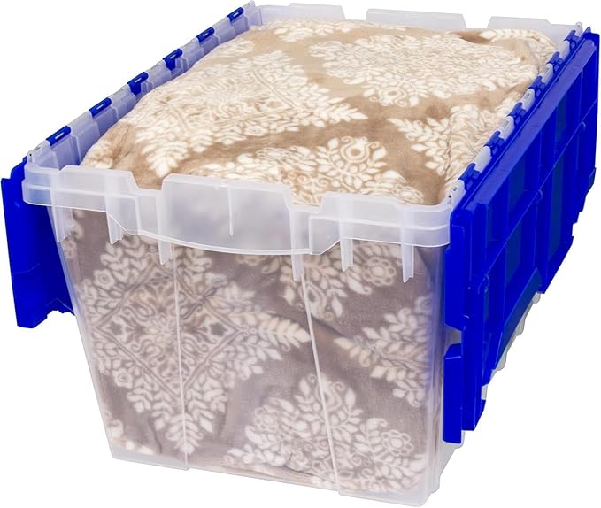 Akro-Mils KeepBox 12 Gallon Storage Container, Nesting and Stackable Plastic Storage Box with Lid Attached, Clear Tote for Ga