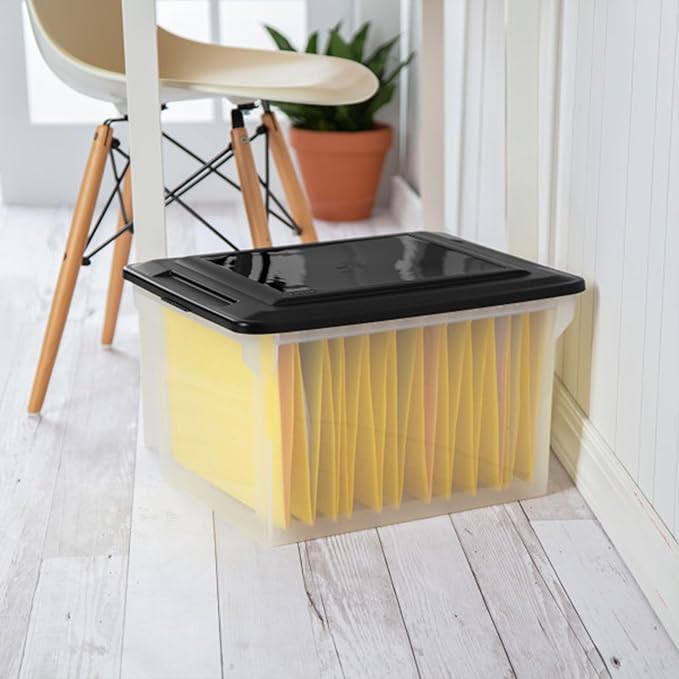 Sterilite File Box, Stackable Storage Bin with Lid, Organize Receipts, Bills, Taxes and Papers in the Home, Office, Clear Bas
