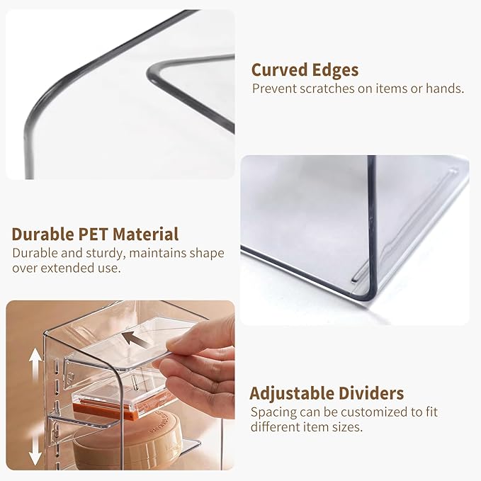PAVSTINE Medicine Cabinet Organizer with Adjustable Dividers, Clear Vertical Layered Backward Slanting Shelves for Pressed Po