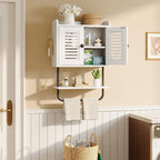 HOOBRO Medicine Cabinet, Double Doors Bathroom Wall Cabinet with Towel Bar, Adjustable Shelf, 2 Hooks, Over The Toilet Storag