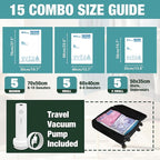 Travel Vacuum Bags with Electric Pump, Vacuum Travel Bags for Luggage and Suitcase, Combo 15 Pack