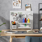 PEGZONE Clamp-on Desk Pegboard, Desk Organizer for Office Gaming Home, Magnetic Metal Peg Board with 15 Accessories, Privacy 