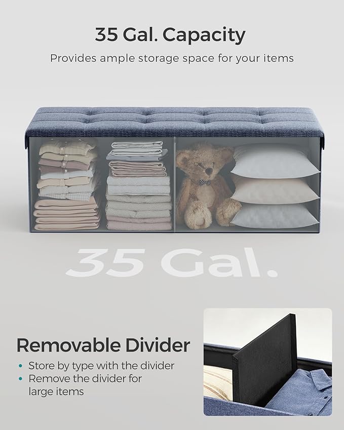 SONGMICS MAZIE Collection - 43 Inches Folding Storage Ottoman Bench, Ottoman Foot Rest, End of Bed Bench, Storage Chest, Load