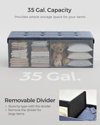 SONGMICS MAZIE Collection - 43 Inches Folding Storage Ottoman Bench, Ottoman Foot Rest, End of Bed Bench, Storage Chest, Load