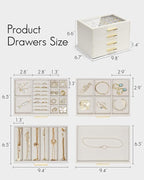 VLANDO 4 Layer Jewelry Box for Women, Glass Lid Jewelry Organizer with 4 Drawers for Necklaces Rings Earrings Bracelets - Clo