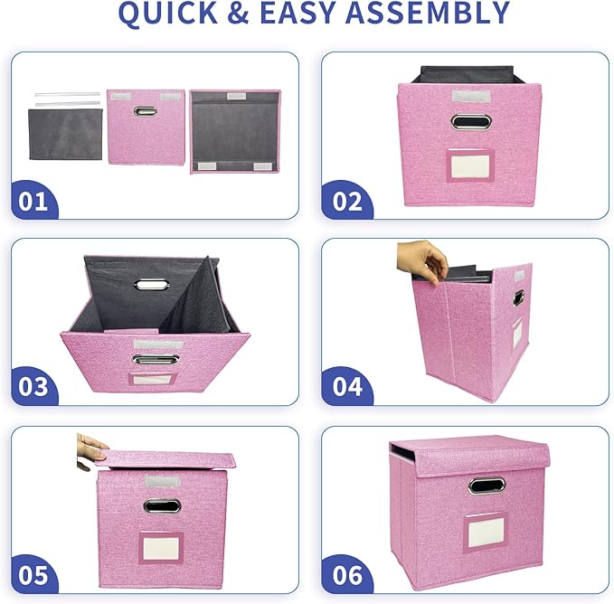 2 Pack Hanging File Folder Box with Lid, Durable Letter Size Filing Storage Box, Sturdy Magazine File Holder with Cardboard S