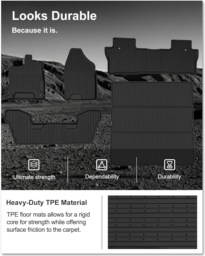 KIWI MASTER Floor Mats & Cargo Mat for 2016-2022 Honda Pilot, OEM Replacement 08P17-TG7-300 08U45-TG7-100, All Weather Car Mats, Custom Fit TPE Floor Liners, Front & Rear & Trunk Mat Set, Black