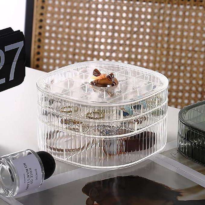 HALAFE Jewelry Box, 3-Layer Acrylic Jewelry Organizer with Cat Shape Handle, Clear Jewelry Boxes for Women Girls, Make up Org