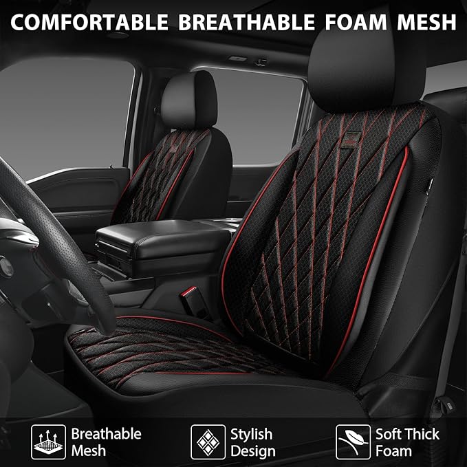 CAR PASS Thick Foam 3D Air Mesh Leather Car Seat Covers Front Seats Only, Breathable Premuim Leather Two Front Seat Cover, Ai