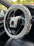 Crochet Spider Steering Wheel Cover Universal 14-15 inch (C,Wheel Cover+2 Belt Cover)