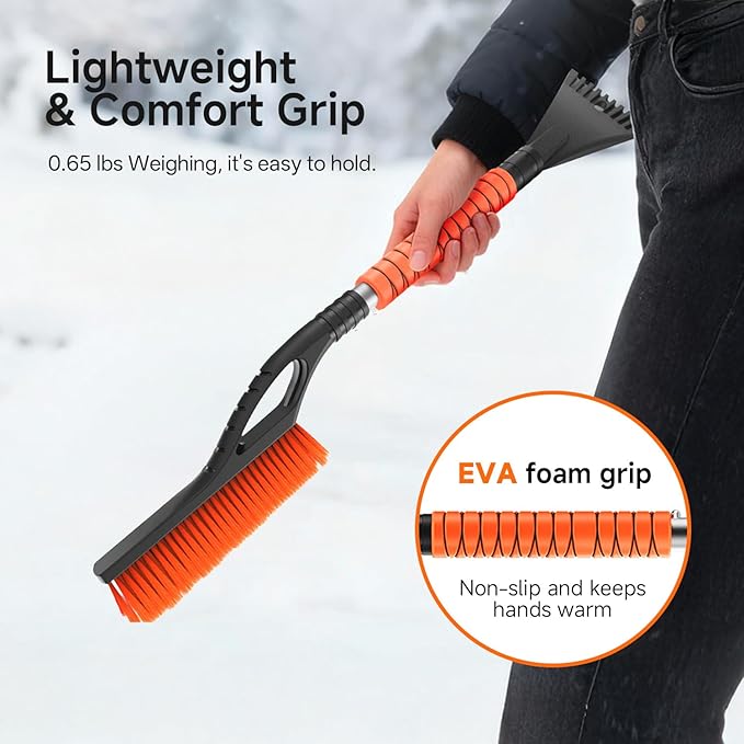 DMJN [2026 Upgraded 27'' Snow Brush and Ice Scrapers for Car Windshield [One-Wipe Clean] Detachable Snow Brush for Car with Ergonomic Foam Grip for Cars, Trucks, SUVs