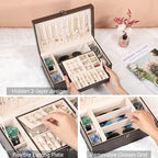 LANDICI Jewelry Box Organizer for Men Women, 2 Layer 4 Slot Watch Storage Case with Removable Tray, PU Leather Large Jeweller