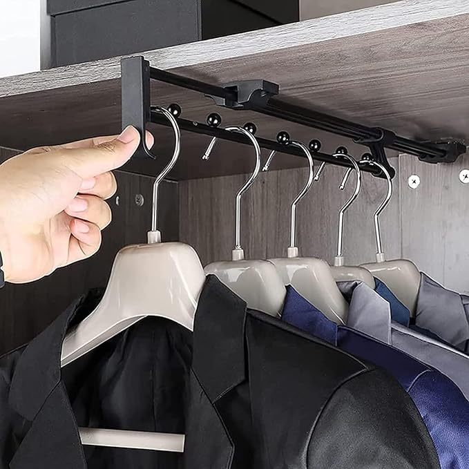 Wardrobe Clothes Hanger Rail - Heavy Duty Retractable Closet Pull Out Rod, 25-45Cm Pull-Out Clothes Rail, Extendable Wardrobe