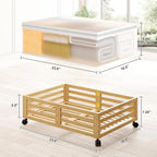 Under Bed Storage Containers With Wheels - 2 Pcs Bamboo Wood Rolling Underbed Shoe Storage Bins With Dust Bags for Clothes Bl