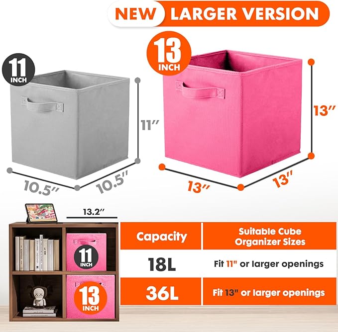 ShellKingdom Foldable Fabric Storage Cubes and Cloth Organizer Drawer for Closet and Toys, 13 X 13 X 13 INCH, 6 Pack (Fuchsia