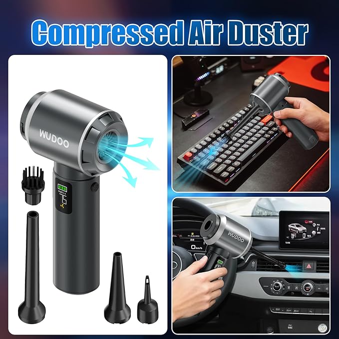 WUDOO 4-in-1 Car Vacuum Cleaner Portable Cordless Dust Remover 20,000 Pa Brushless Motor Powerful Handheld Wireless Charging 