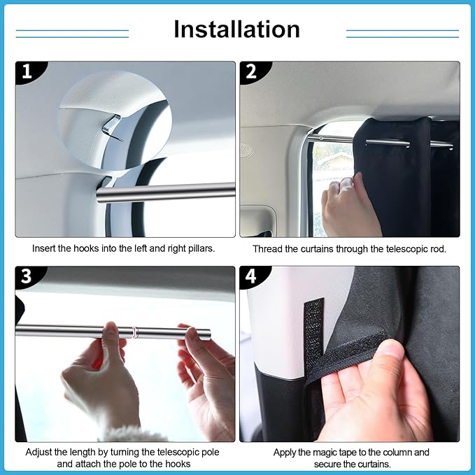 XCBYT Car Window Shades - Upgrade 2 Pack Car Privacy Curtians with Rods for Baby 99% Light Block Window Covers for Camping, Napping, Sleeping, Breastfeeding, Cloth Changing