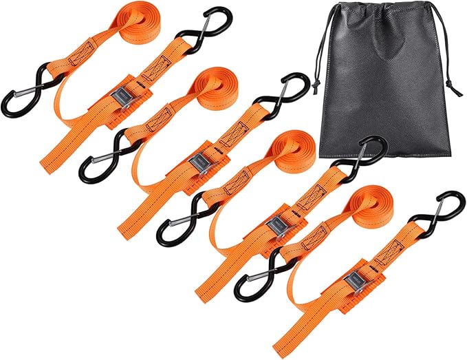 Upgraded 1'' x 8' Tie Down Straps, Cargo Roof Rack Strap Cam Buckle with Hooks, Heavy Duty Secure Strap, Orange - Pack of 4