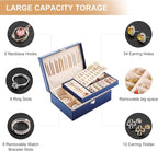 Jewelry Organizer Box PU Leather Jewelry Box for Girls Womens Earring Organizer Boxes 2 Layer Large Jewelry Storage Case Remo