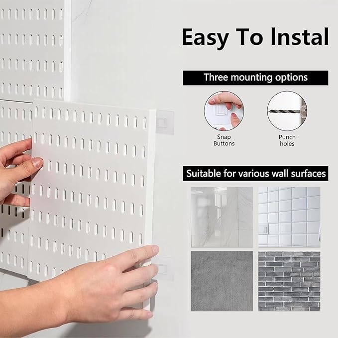 White Pegboard Combination Kit, Wall Organizer Pegboard, Modular Hanging, Peg Boards and Accessories Modular Hanging, Garage 