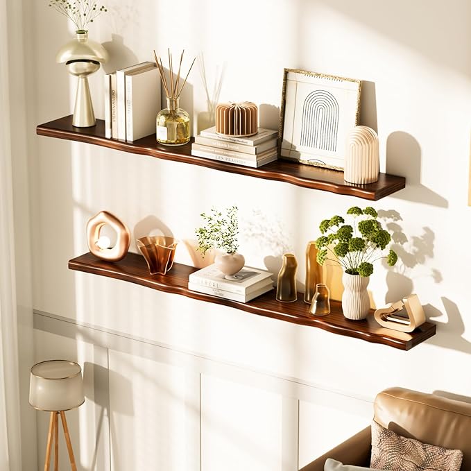 Floating Shelves for Wall Rustic Farmhouse 55 Inch Floating Shelf Bathroom Wooden Shelves for Wall Mounted Live Edge Pine She