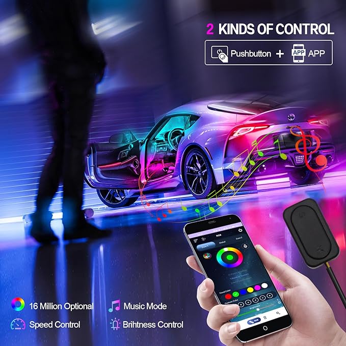 New Version Dreamcolor Acrylic Car Interior Lights 18 in 1 RGB Car Ambient Lighting Kit APP Control Zoned Control System 252 Color Modes DIY 16 Million Colors Music Sound Active Neon Light Kits