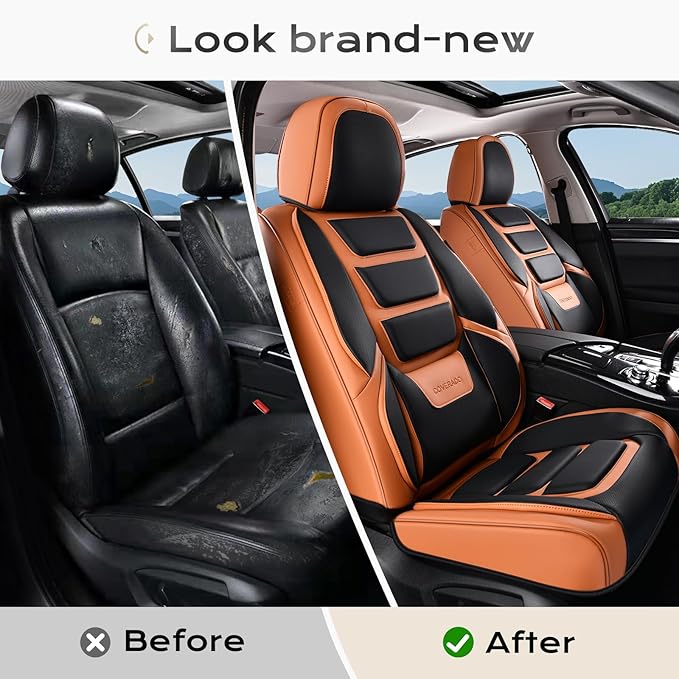 Coverado Car Seat Covers Full Set, Seat Covers for Cars, Front Seat Covers and Back Seat Cover Waterproof Leather Automotive 