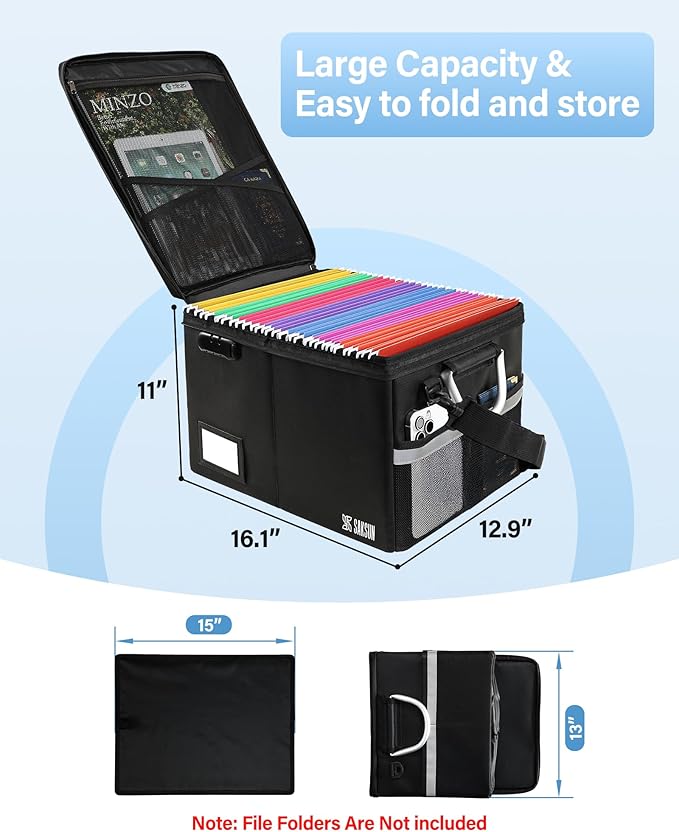 Fireproof Document Box, File Organizer for Hanging File Folders, Portable File Boxes with Handle, Fire Proof Safe for Home Do