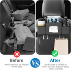 Car Back Seat Organizer with 1 Pack of 80 Tissues, Car Seat Back Tissue Box, and Storage Hook, Multi-Functional Organizer for Phone, Drinks, Handbag, Garbage Bags, Fits Most Car Models