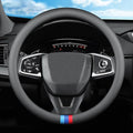 Tricolor Stripes Car Steering Wheel Cover,14.5-15 Inch Universal Nappa Leather 3D Mesh Covers Breathable Anti-Slip Odorless S
