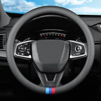 Tricolor Stripes Car Steering Wheel Cover,14.5-15 Inch Universal Nappa Leather 3D Mesh Covers Breathable Anti-Slip Odorless S