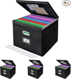 4 Pack File Organizer Boxes with Lids, Collapsible Document Storage Bin with Mesh Pockets & Zipper, Fits Letter/Legal Size Fo