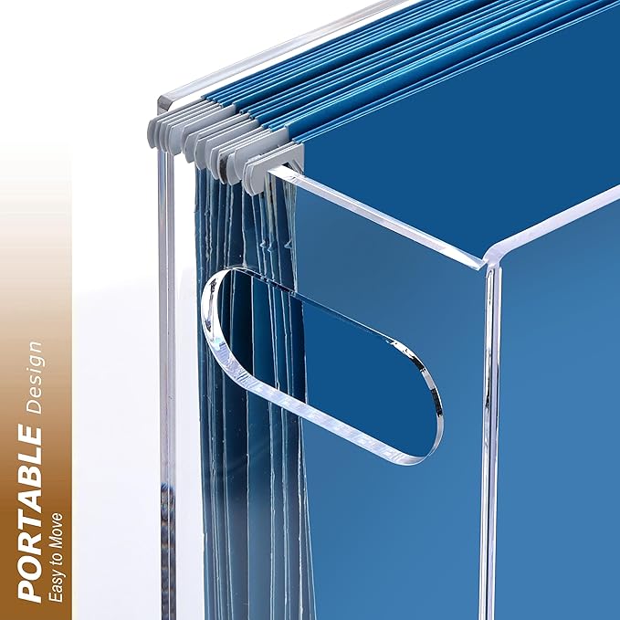 Hanging File Folder Organizer, Acrylic File Organizer Box for Legal Size Hanging File Folders, Clear Filing Holder with Handl