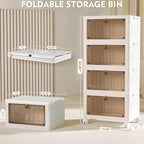 YFXCVSL 4 Tier Plastic Storage Bins with Lid 23QT, Stackable Storage Containers with Wheels, Folding Storage Boxes, Stackable