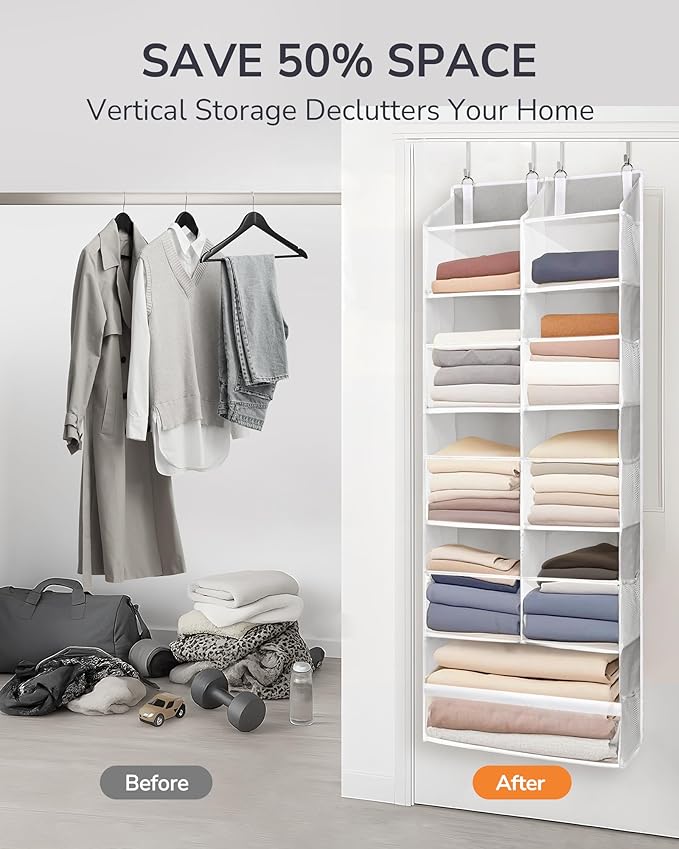 ULG Over the Door Organizer, 5-Tier Extra Large Hanging Storage with 10 Mesh Pockets, 100 lbs Capacity, Heavy Duty Door Organ