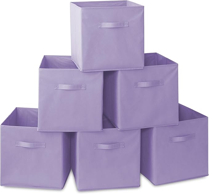 Casafield Set of 6 Collapsible Fabric Cube Storage Bins, Lavender - 13" Foldable Cloth Baskets for Shelves, Cubby Organizers 