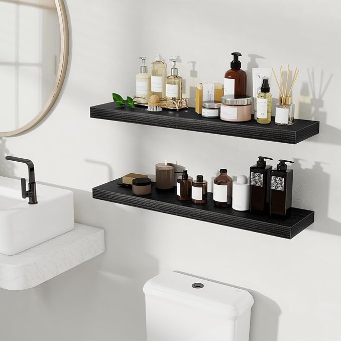 Fun Memories Floating Shelves for Wall, Rustic Wood Wall Mounted Shelves for Bathroom, Bedroom, Living Room & Kitchen, Storag