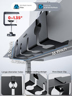 NODOCA No Drill Under Desk Cable Management Tray, 17'' Wire Management, Punch-Free Clamp on, Metal Cable Tray, Wire Organizer