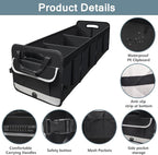 Car Trunk Organizer,Heavy Duty Collapsible 95 L Capacity Car Trunk Storage Organizer,Multi-Compartment Pockets, Adjustable Stra