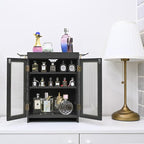 Ikee Design Wooden Countertop Storage Cabinet with Wavy Magnetic Door, Adjustable Shelves, Removable Hooks. Perfect for Perfu