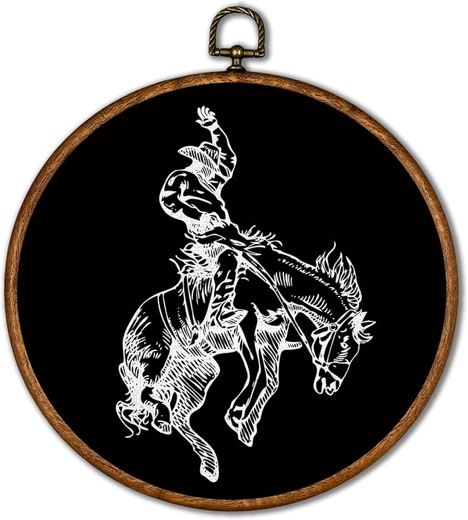 KSDUT Western Cowboy Horse Black Wall Art Decor - Brown Bucking Southwestern Wall Art Canvas Frame Hanging Prints, Mid Centur