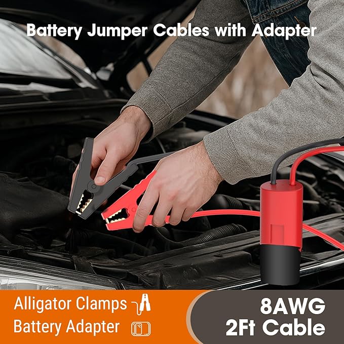 Jumper Cables for Car with Adapter Compatible with Milwaukee M12 12V Batteries, Silicone Wire 8AWG 2FT Alligator Clips Automotive Jump Starter Jumper Cables for Jump Starting Car or Tool Batteries