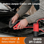 Jumper Cables for Car with Adapter Compatible with Milwaukee M12 12V Batteries, Silicone Wire 8AWG 2FT Alligator Clips Automotive Jump Starter Jumper Cables for Jump Starting Car or Tool Batteries