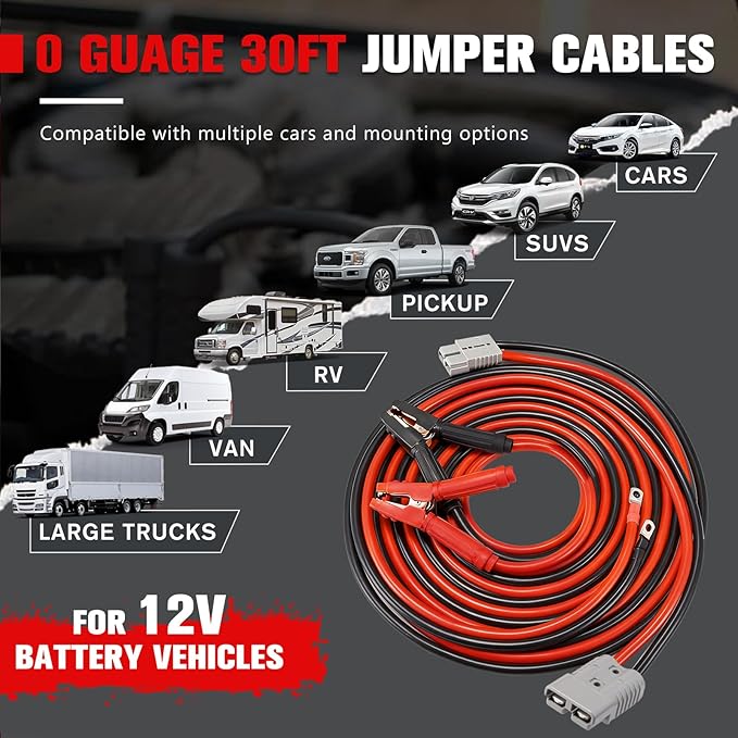 FIERYRED 0 Gauge 30 FT Quick Connect Jumper Cables, 1200A Heavy Duty Booster Cables with Travel Bag, Heavy Duty Battery Jumper Cable for Truck, Diesel Trucks, SUV and Car